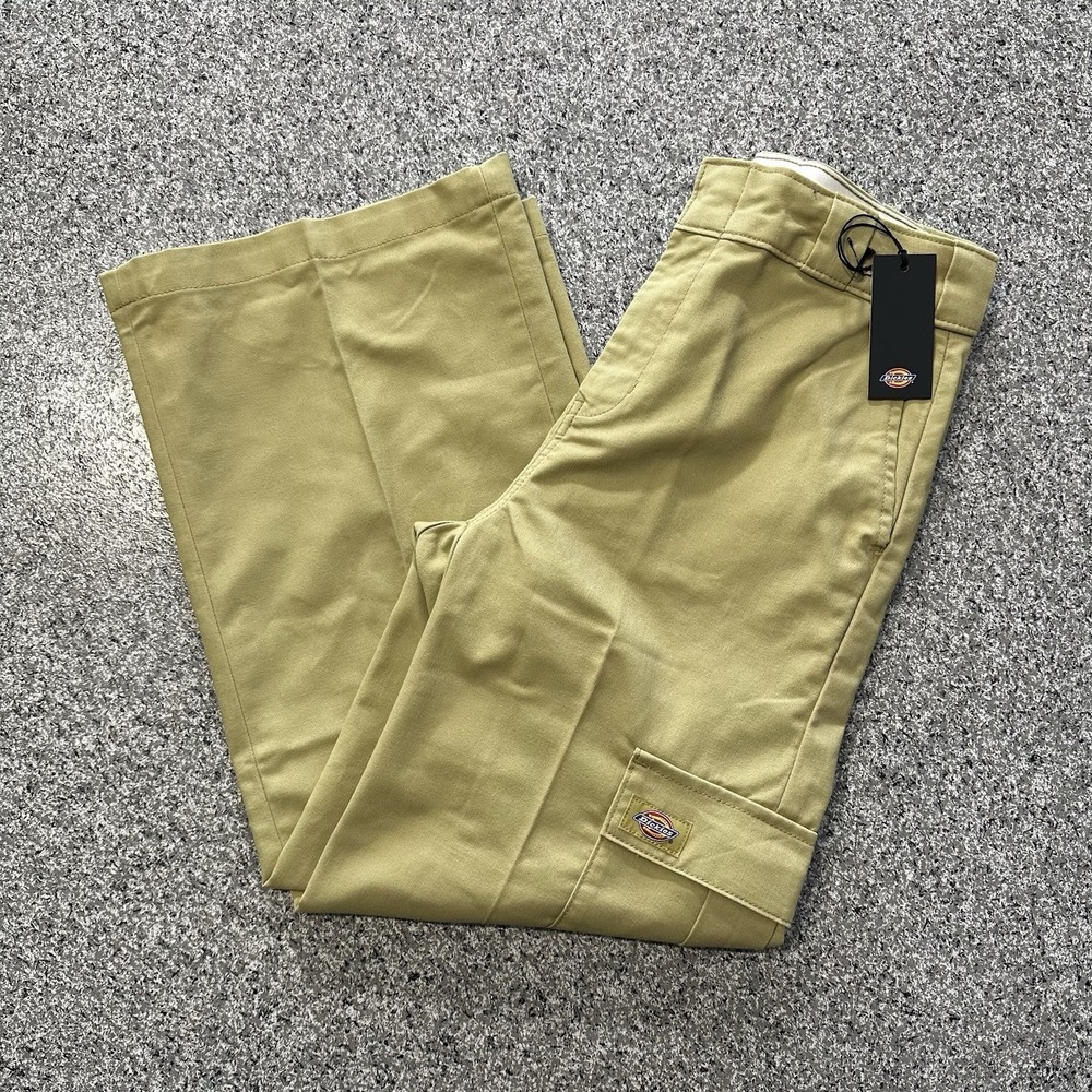 Dickies Twill Cropped Cargo Pants Womens 16 Reg Wide Leg Beige High Rise - Picture 2 of 8